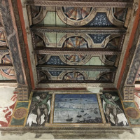 Soffitto originale ligneo a cassettoni dipinti del Museo Geologico - foto Federica Ferrari